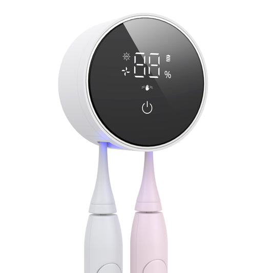 LifeBasis Dual-UV Toothbrush Sanitizer & Dryer - 99.99% Sterilization, 60°C Hot Air Drying, 33-Day Battery, Wall Mounted for Home & Travel