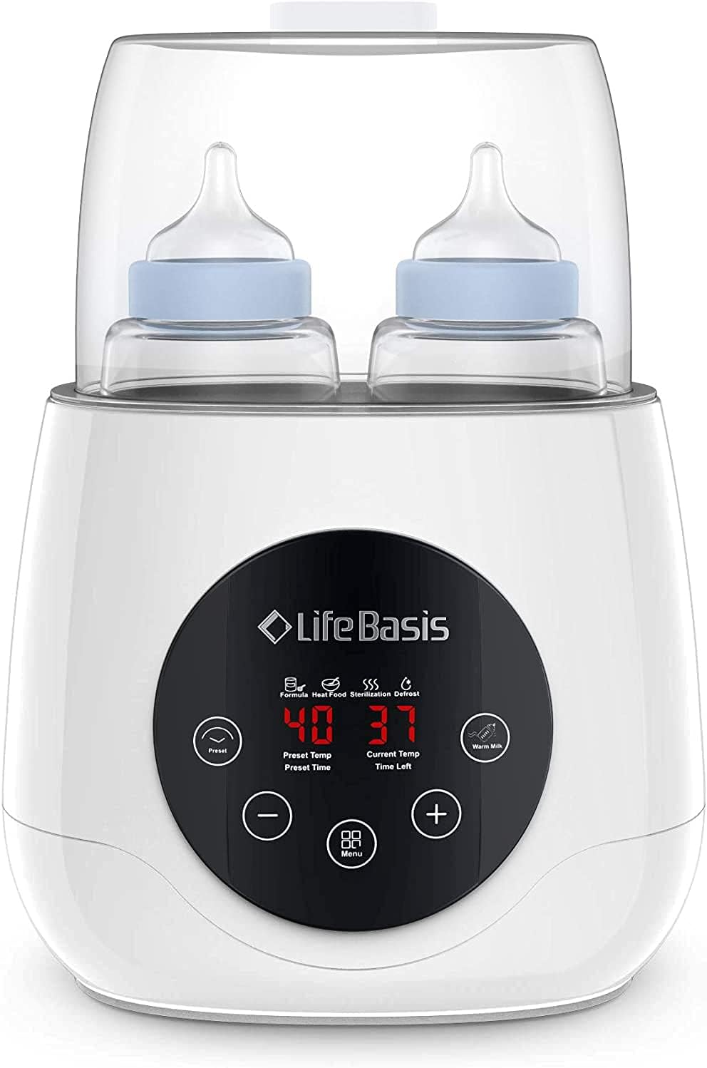 Life Basis Baby Bottle Warmer Fits 2 Bottles, 11-in-1 Fast Milk Warmer with Timer Breast Milk or Formula, Accurate TEM Control, with Defrost, Sterilizing, Keep, Heat Baby Food and Maintain Nutrients