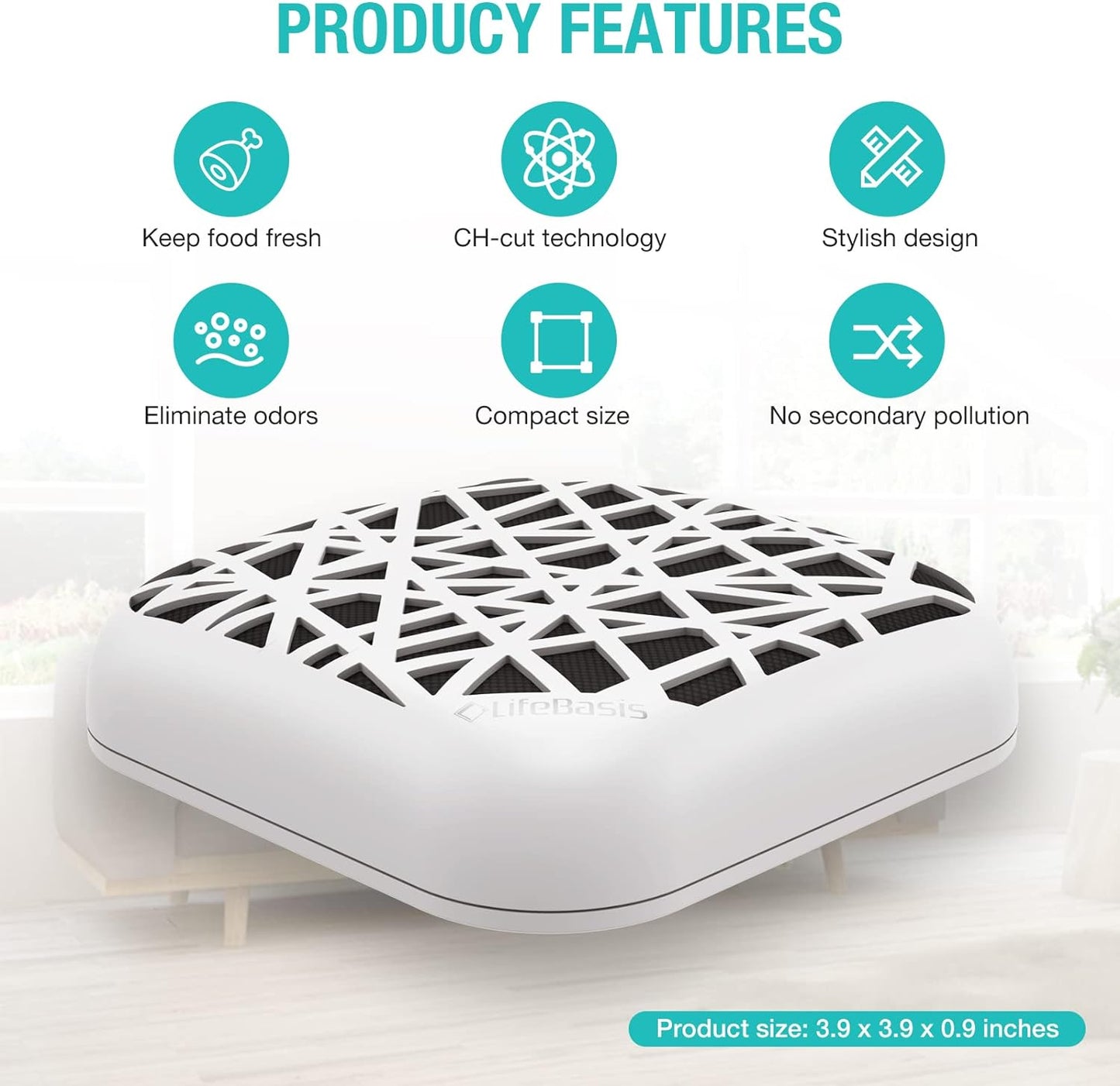 Life Basis Refrigerator Deodorizer Household Fridge Odor Eliminator Odor Absorber for Freezer Last for 10 Years with 2 Adhesive Stickers and CH-cut Upgraded Technology