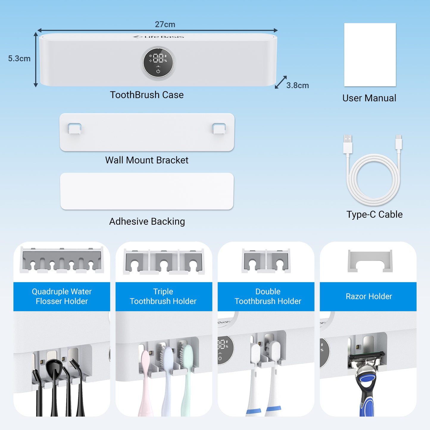 LifeBasis UV Toothbrush Sanitizer Pro Packing List