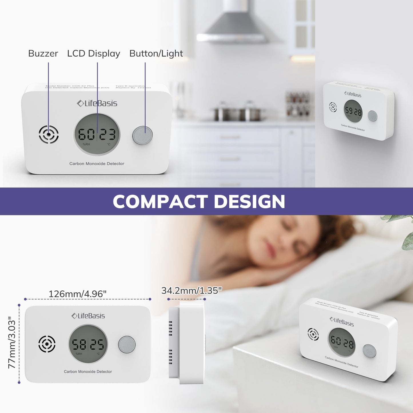 LifeBasis 3 in 1 Carbon Monoxide Detector