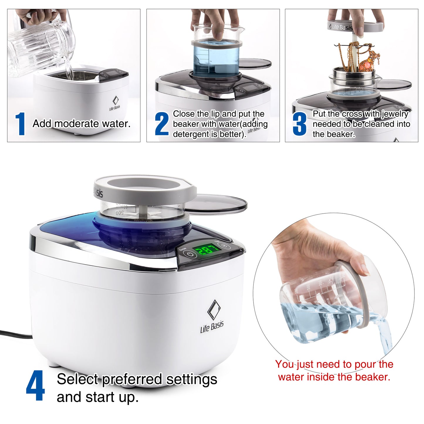 LifeBasis CDS-400B Ultrasonic Jewelry Cleaner