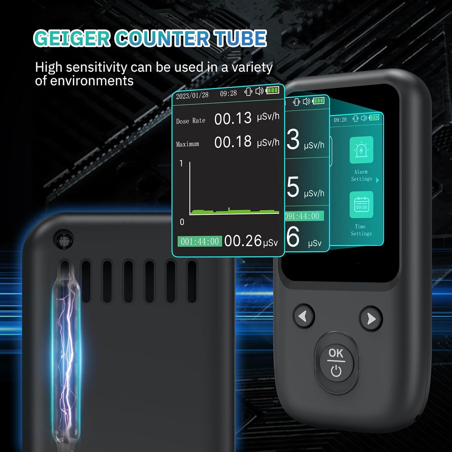 Metrinary Geiger Counter Nuclear Radiation Detector Beta Gamma X-ray Radiation Monitor with TFT Display and Smart Alert