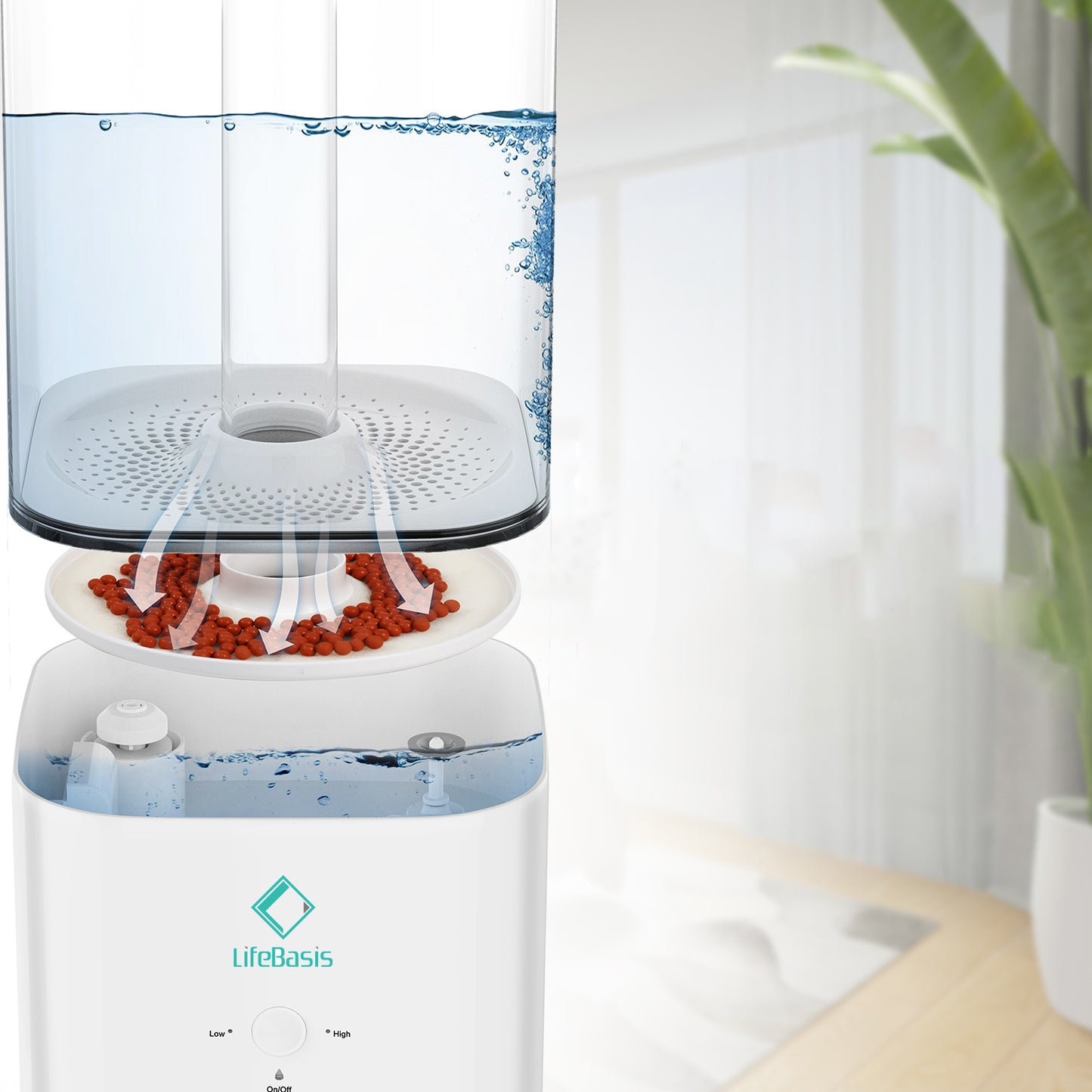 LifeBasis 5.5L Top-Fill Cool Mist Humidifier - Ultra-Quiet (28dB) for Bedroom, Nursery & Plants | 25H Runtime, Auto Shut-Off, BPA-Free