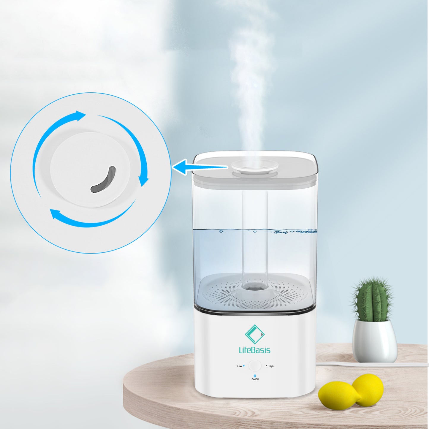 LifeBasis 5.5L Top-Fill Cool Mist Humidifier - Ultra-Quiet (28dB) for Bedroom, Nursery & Plants | 25H Runtime, Auto Shut-Off, BPA-Free
