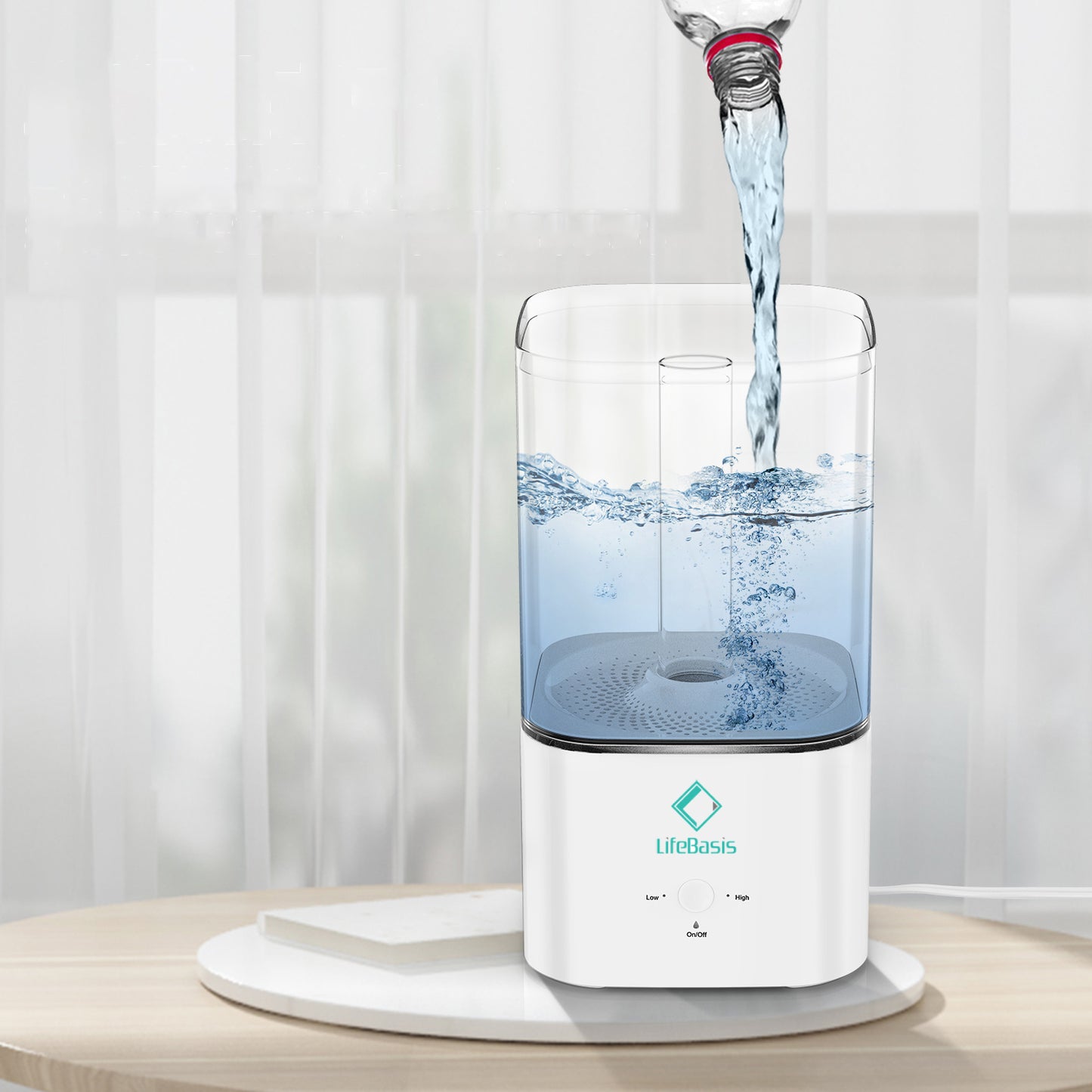 LifeBasis 5.5L Top-Fill Cool Mist Humidifier - Ultra-Quiet (28dB) for Bedroom, Nursery & Plants | 25H Runtime, Auto Shut-Off, BPA-Free