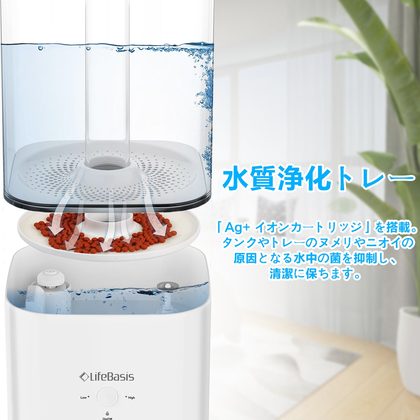 LifeBasis 5.5L Top-Fill Cool Mist Humidifier - Ultra-Quiet (28dB) for Bedroom, Nursery & Plants | 25H Runtime, Auto Shut-Off, BPA-Free