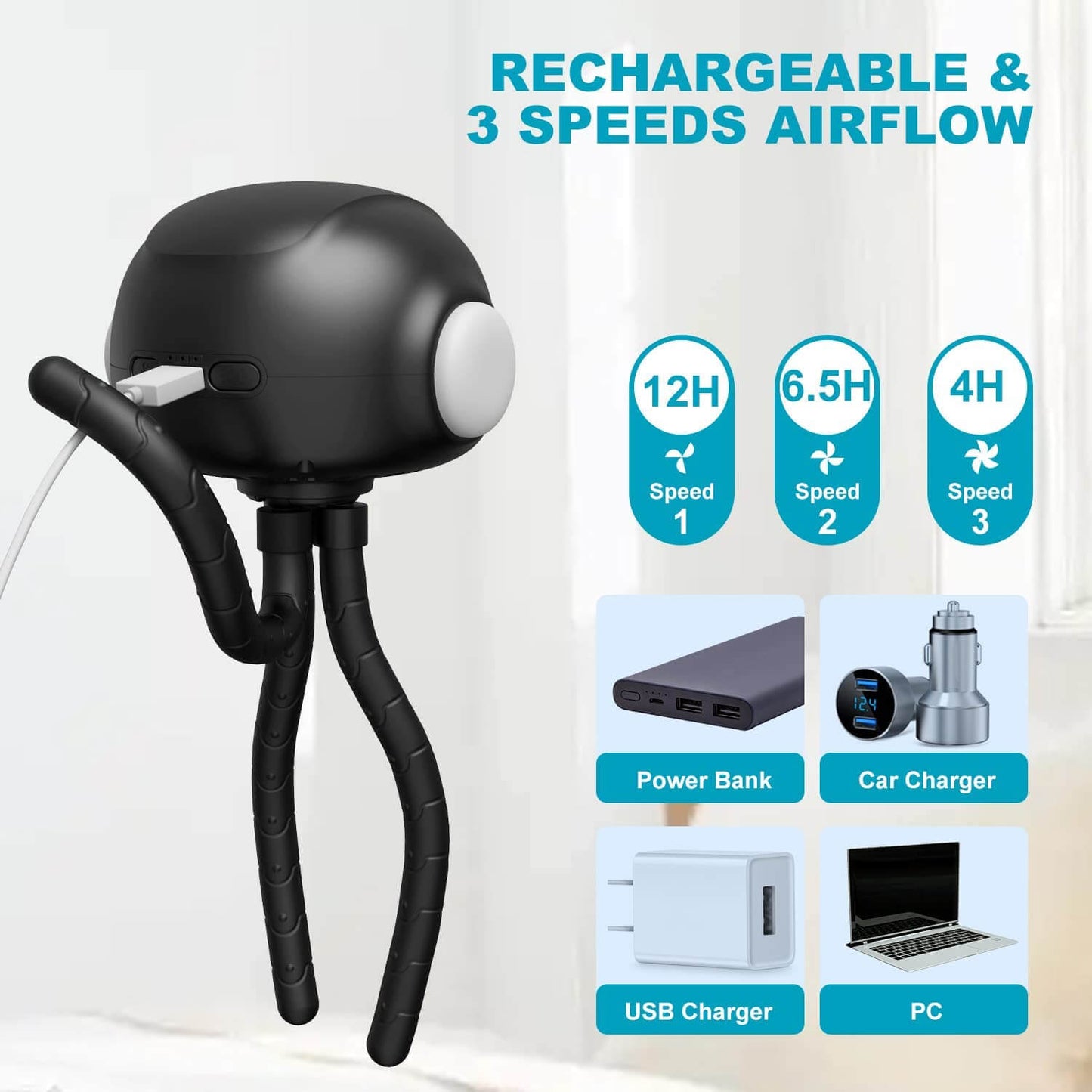 Mamtopia Mini Fan Mini Stroller Fan with LED Light 3 Speeds