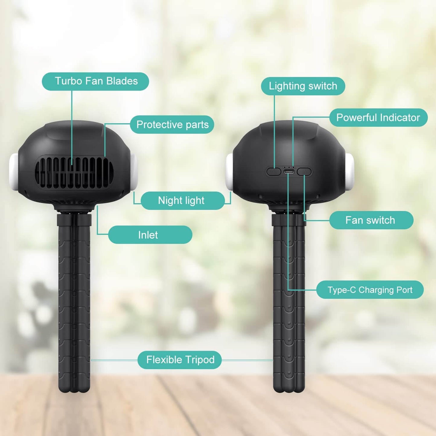 Mamtopia Mini Fan Mini Stroller Fan with LED Light 3 Speeds