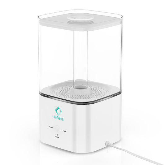 LifeBasis 5.5L Top-Fill Cool Mist Humidifier - Ultra-Quiet (28dB) for Bedroom, Nursery & Plants | 25H Runtime, Auto Shut-Off, BPA-Free