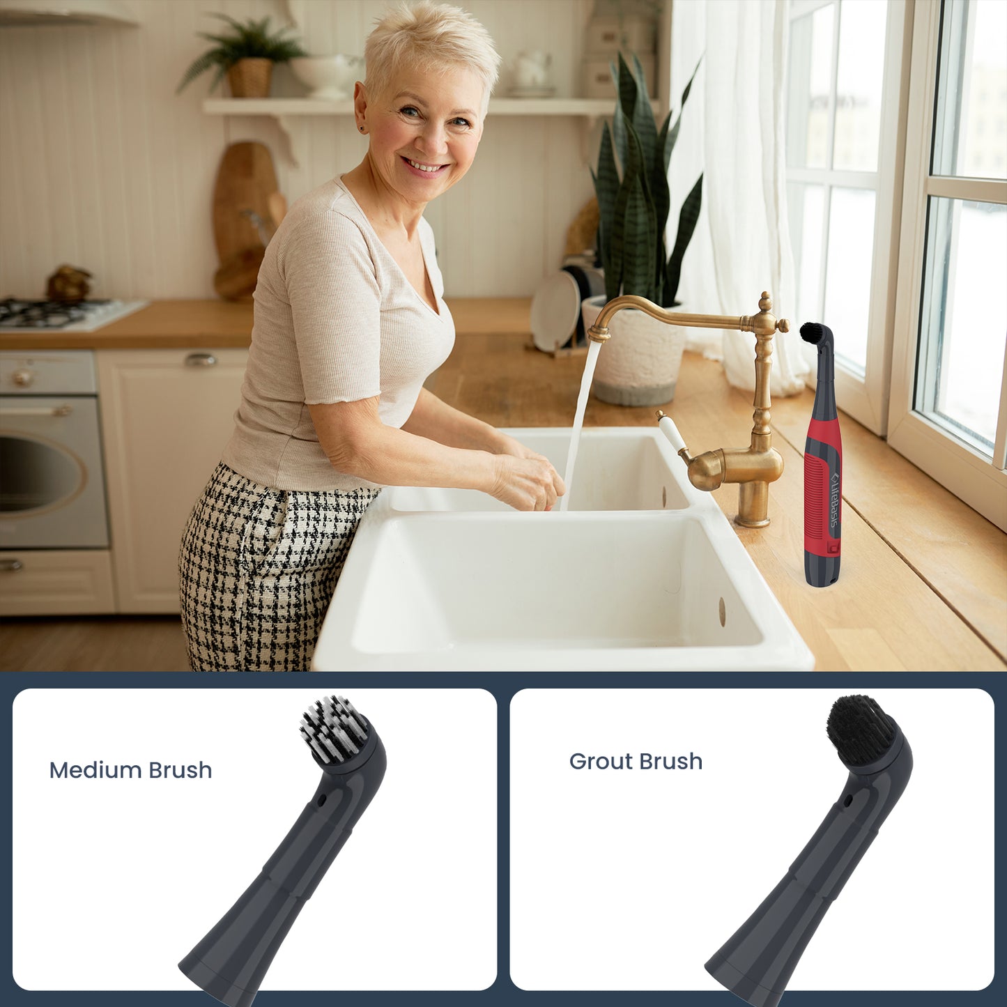 LifeBasis Cordless Electric Cleaning Brush Mini Power Scrubber for Bathroom Kitchen Tile Crevice Corner