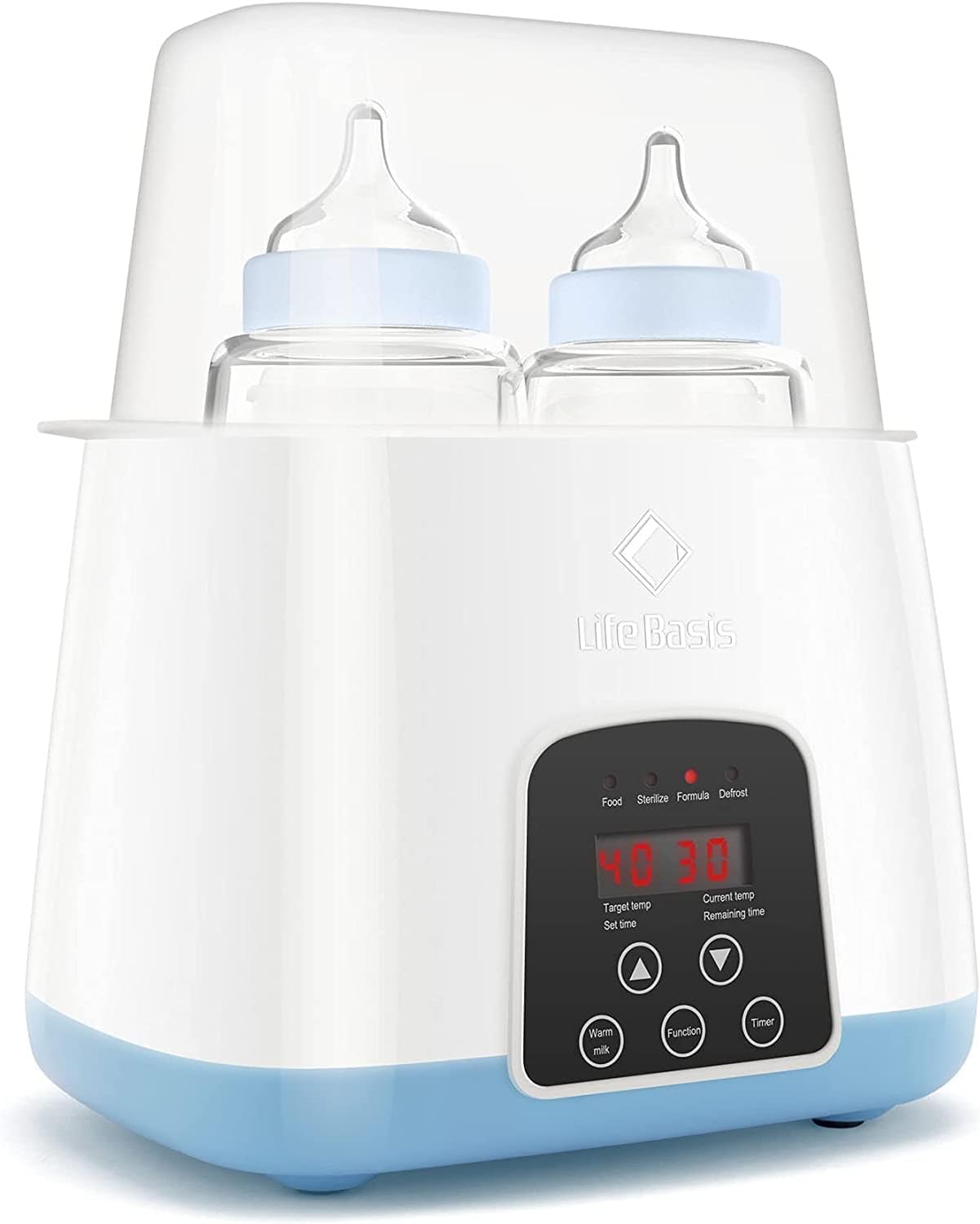 Life Basis Baby Bottle Warmer 6 in 1 Formula Milk Warmer with Timer, Accurate Temperature Control, with Defrost, Baby Food Heating, BPA-Free Milk Warmer and Baby Bottle-Feeding Supplies, Fits 2 Bottles