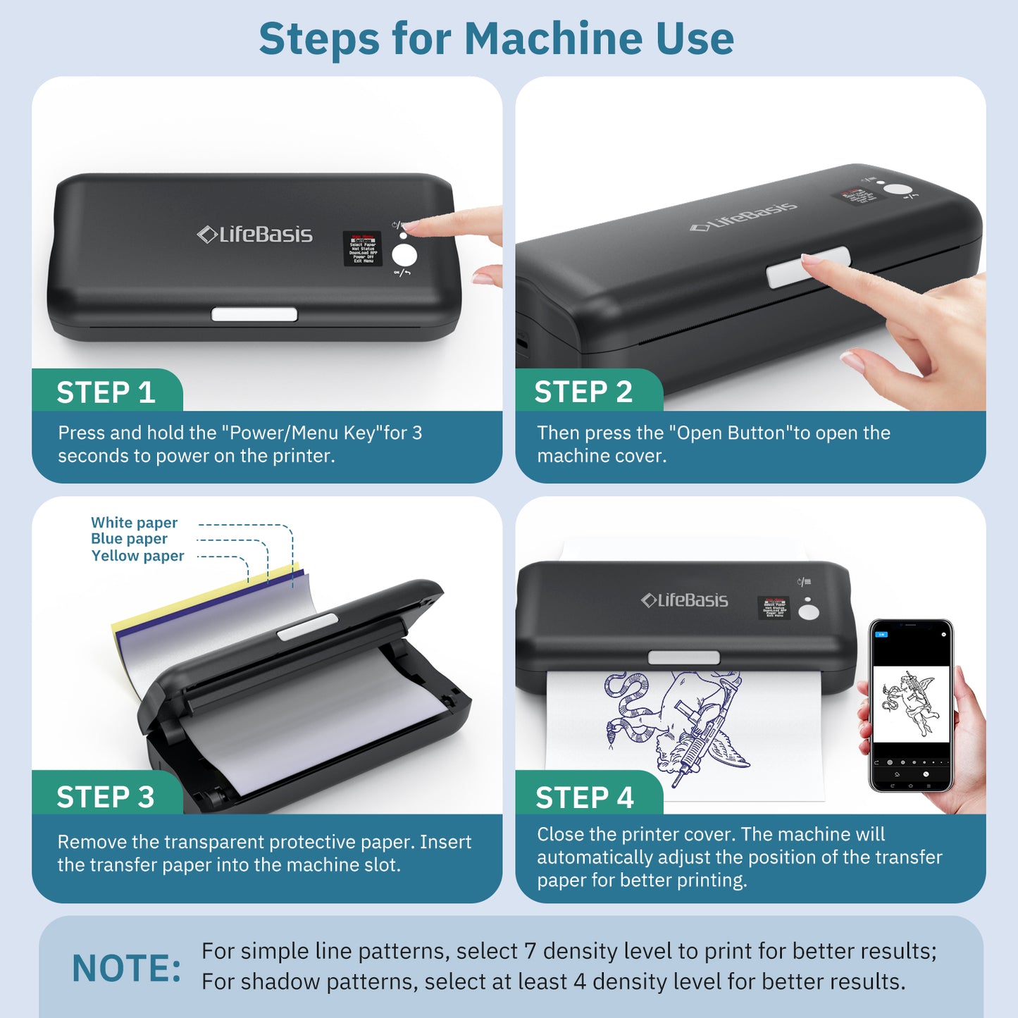 LifeBasis Bluetooth Tattoo Stencil Printer Wireless Thermal Tattoo Copier Compatible with iOS and Android