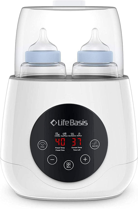 Life Basis Baby Bottle Warmer Fits 2 Bottles, 11-in-1 Fast Milk Warmer with Timer Breast Milk or Formula, Accurate TEM Control, with Defrost, Sterilizing, Keep, Heat Baby Food and Maintain Nutrients