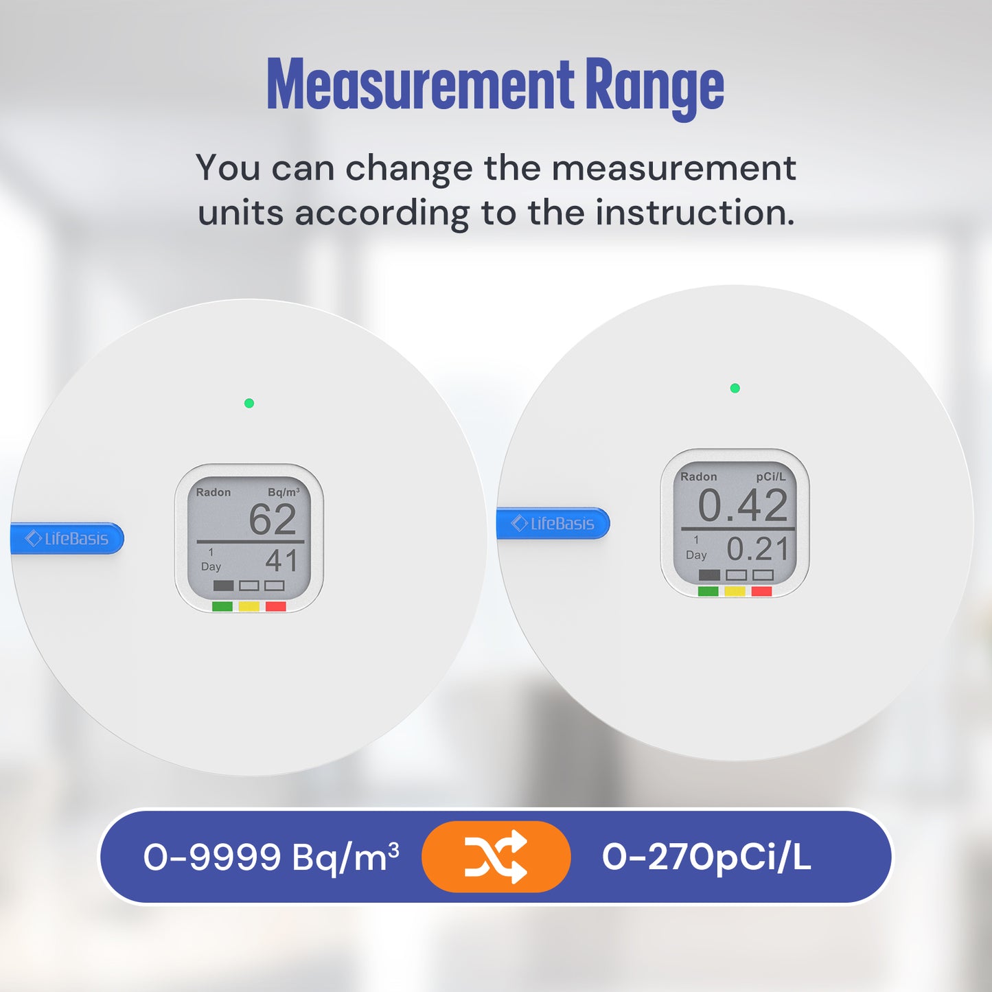 LifeBasis RN-300C Radon Detector Measurement Range