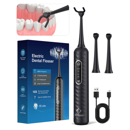 LifeBasis Electric Flosser 3 Cleaning Modes Rechargeable Sonic Interdental Cleaner for Teeth Deep Cleaning, Portable Waterproof Dental Flosser for Home & Travel
