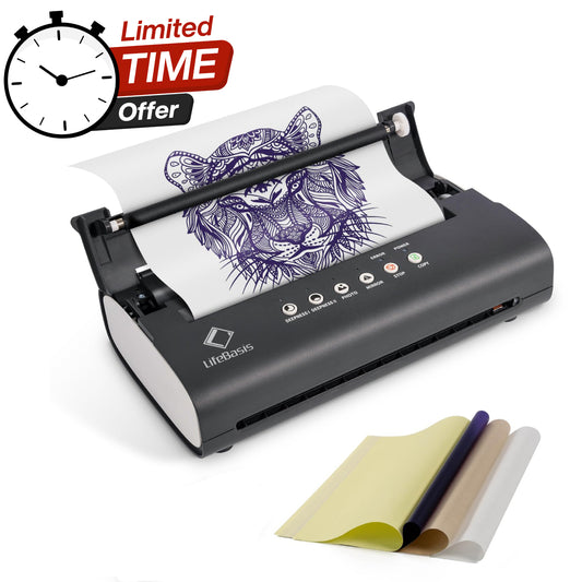  Copiadora térmica Life Basis Tattoo Stencil Transfer Copier  Impresora Máquina de transferencia de tatuajes con 30 hojas de plantillas  gratis para tatuajes, versión actualizada negra : Todo lo demás