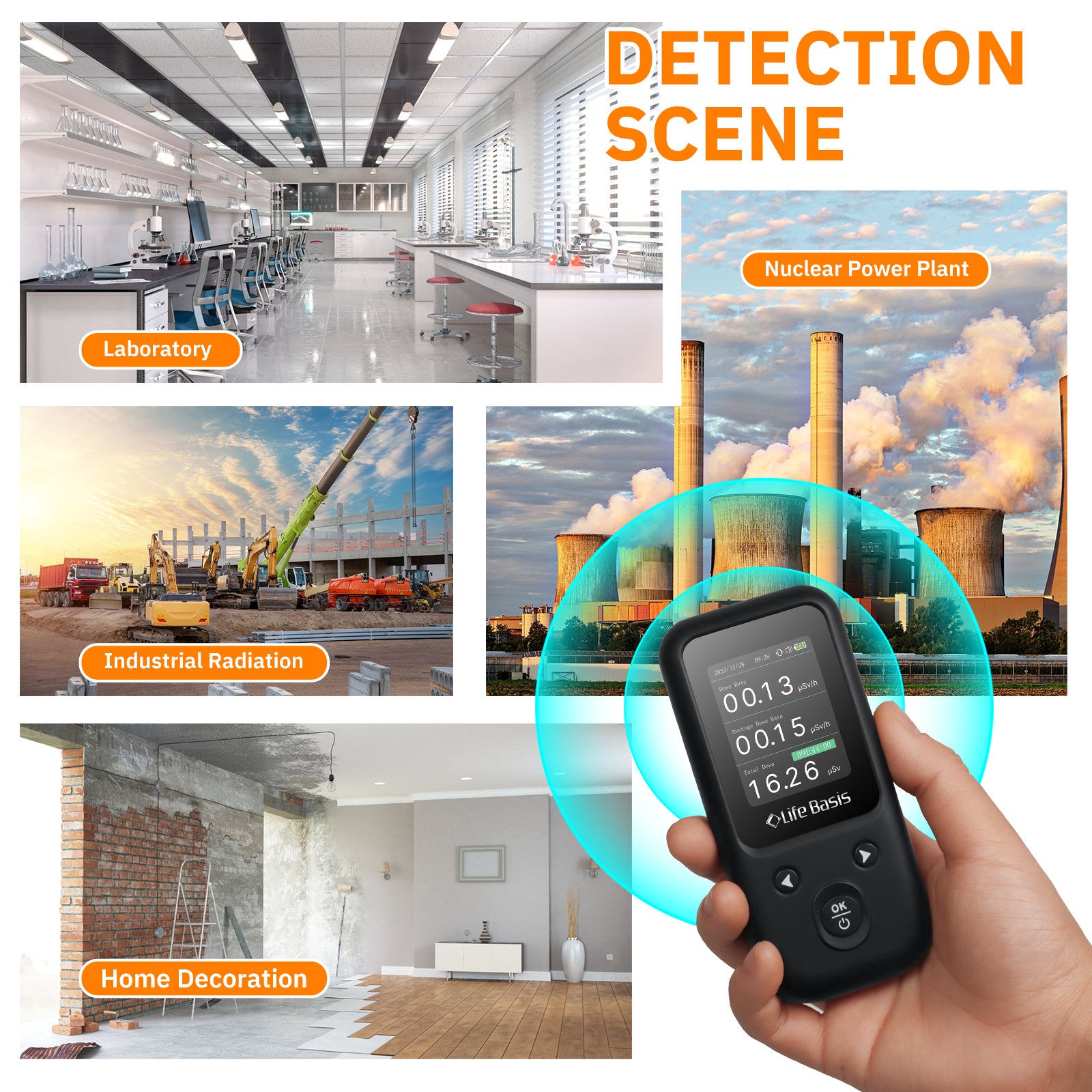 LifeBasis Radon Detector Portable Radon Tester with Large Screen For H