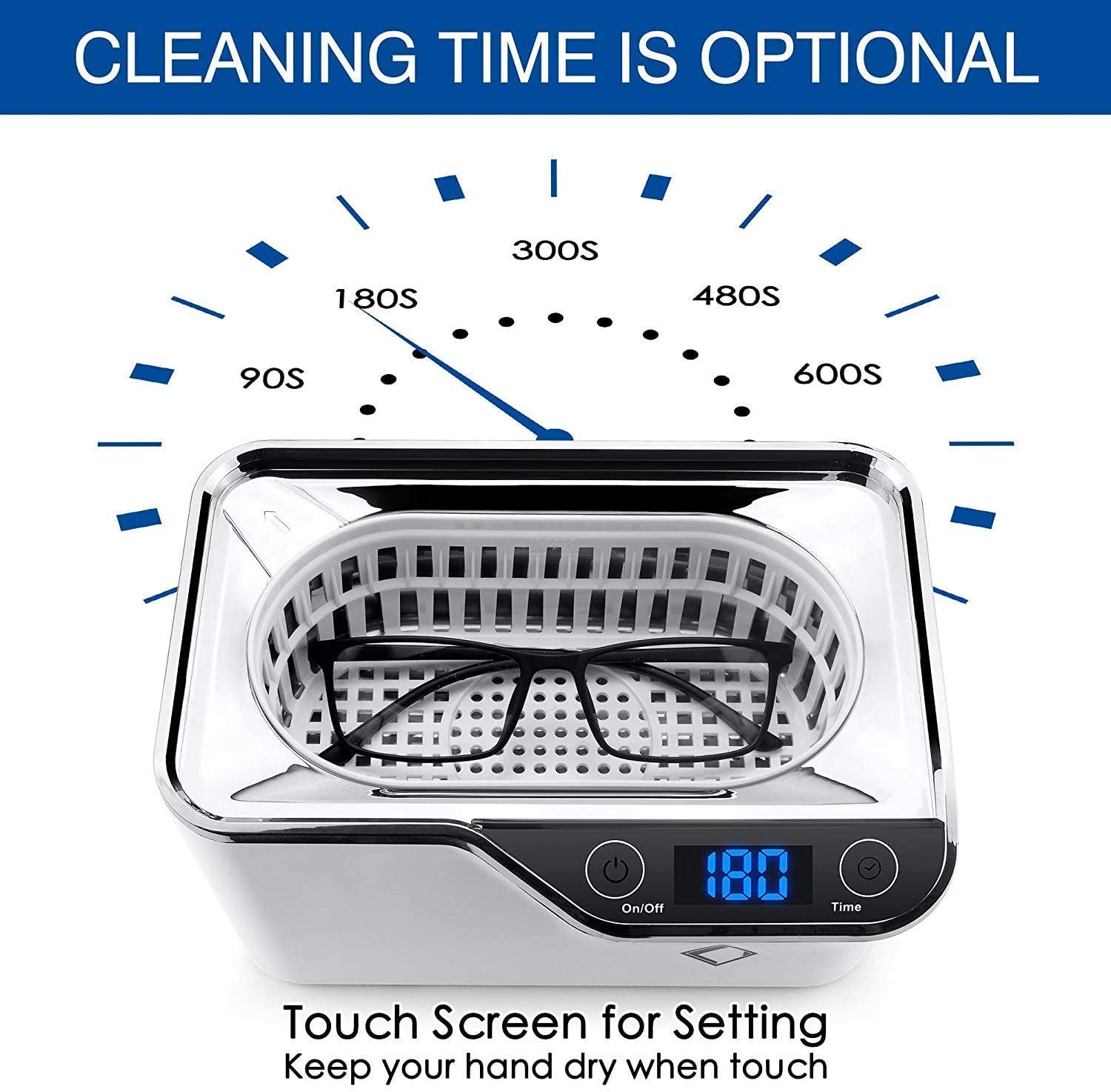 LifeBasis CD-7920 Ultrasonic Jewelry Cleaner 850ml LCD Screen with 5  Digital Timer Watch Stand