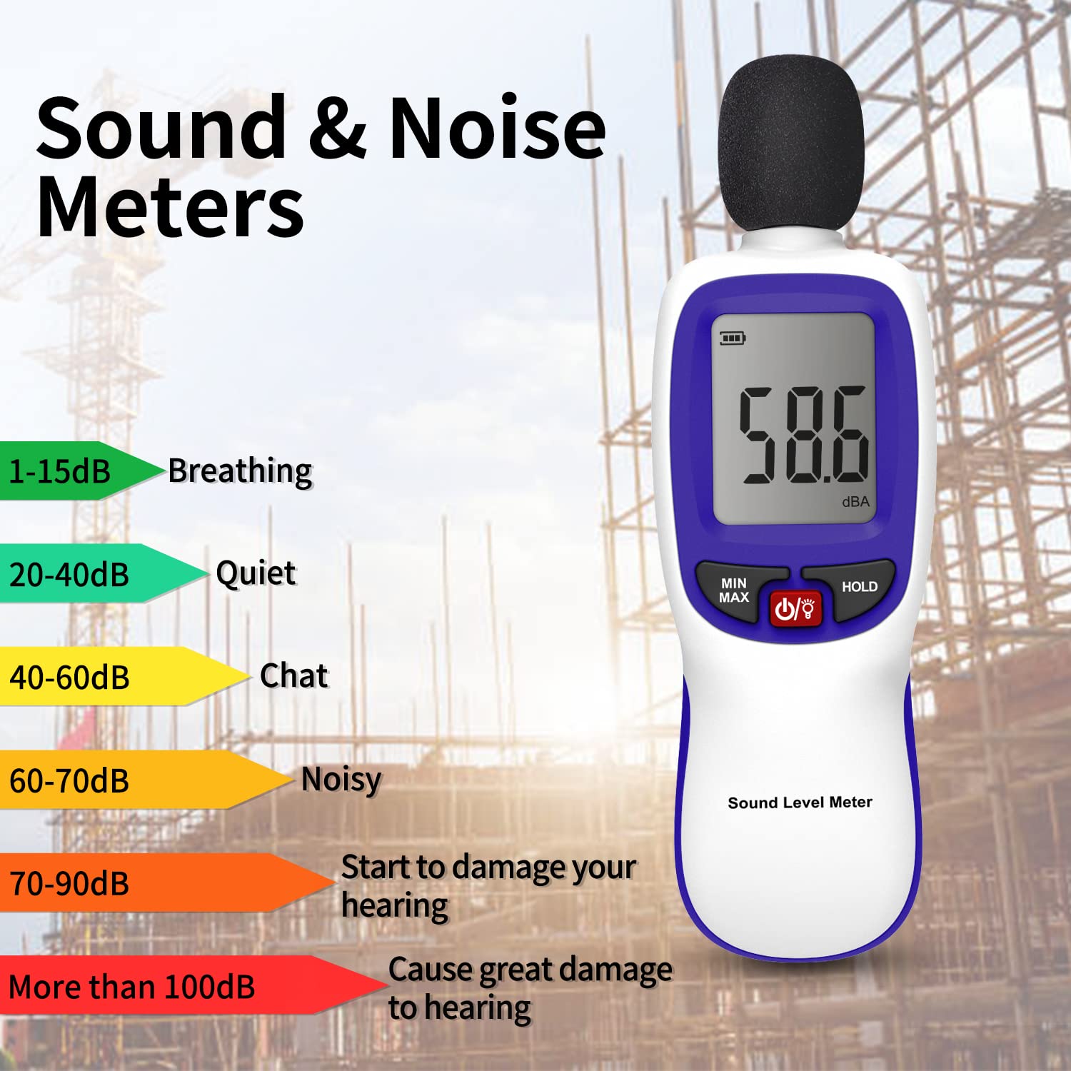 LifeBasis Decibel Meter Sound Level Reader 30-130 db Range with MAX/MI