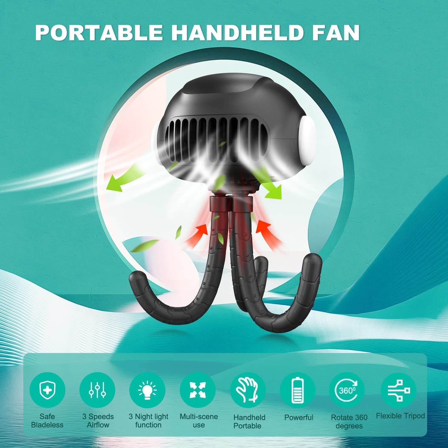 Mamtopia Mini Fan Mini Stroller Fan with LED Light 3 Speeds