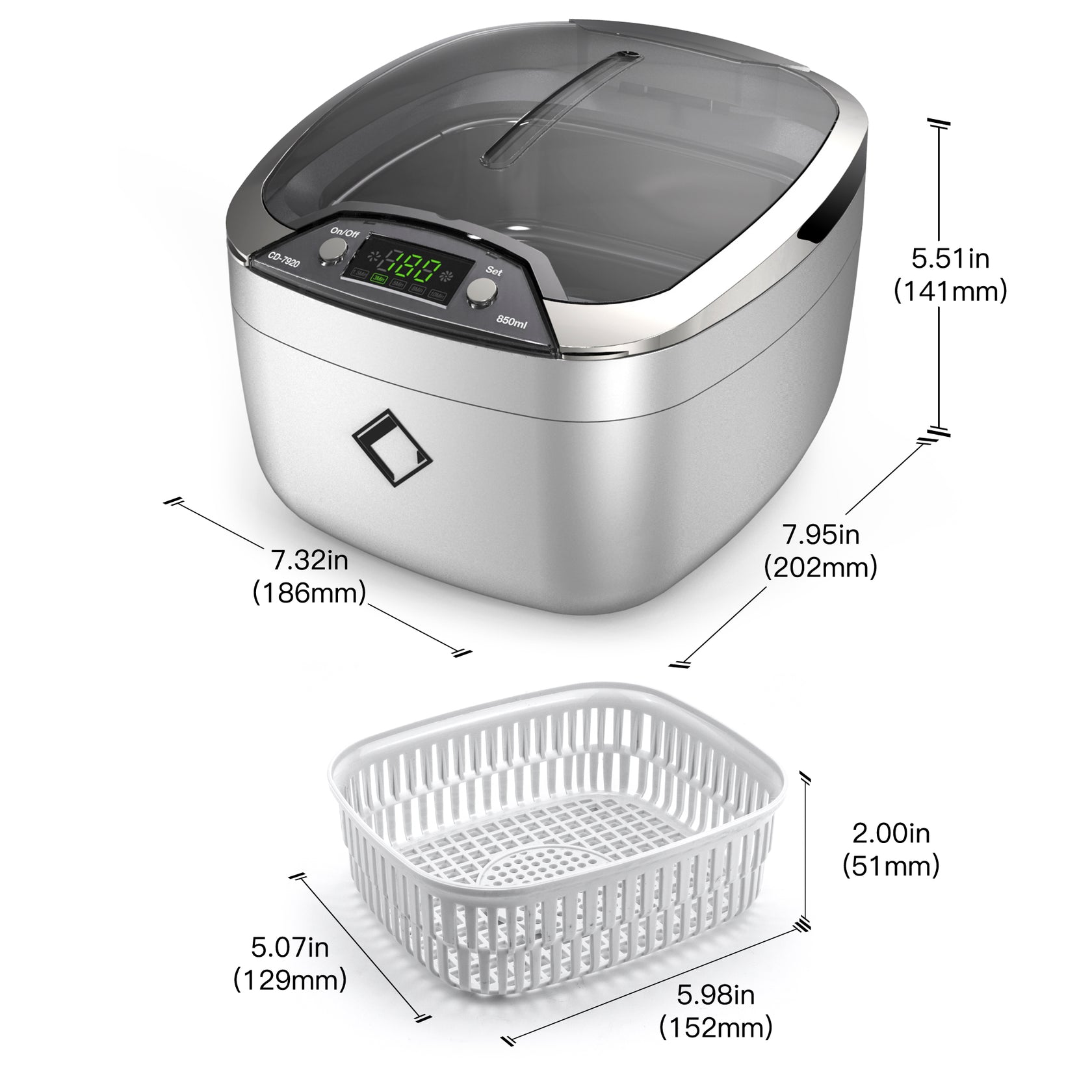 LifeBasis CD7920 Ultrasonic Jewelry Cleaner 850ml LCD Screen with 5 D