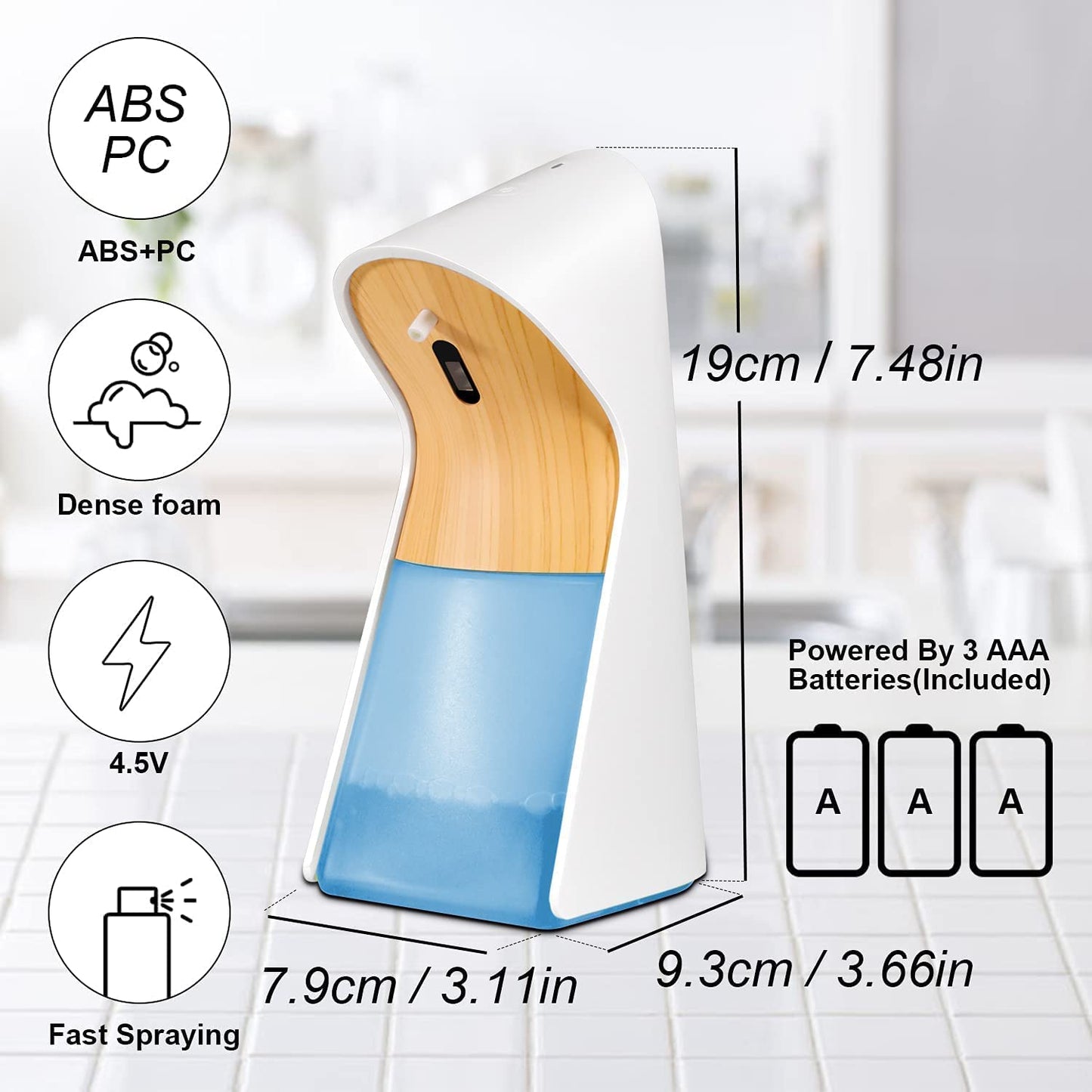 LifeBasis Automatic Foaming Soap Dispenser 330ml  IPX5 Waterproof Touchless Soap Dispenser With Infrared Motion Sensor