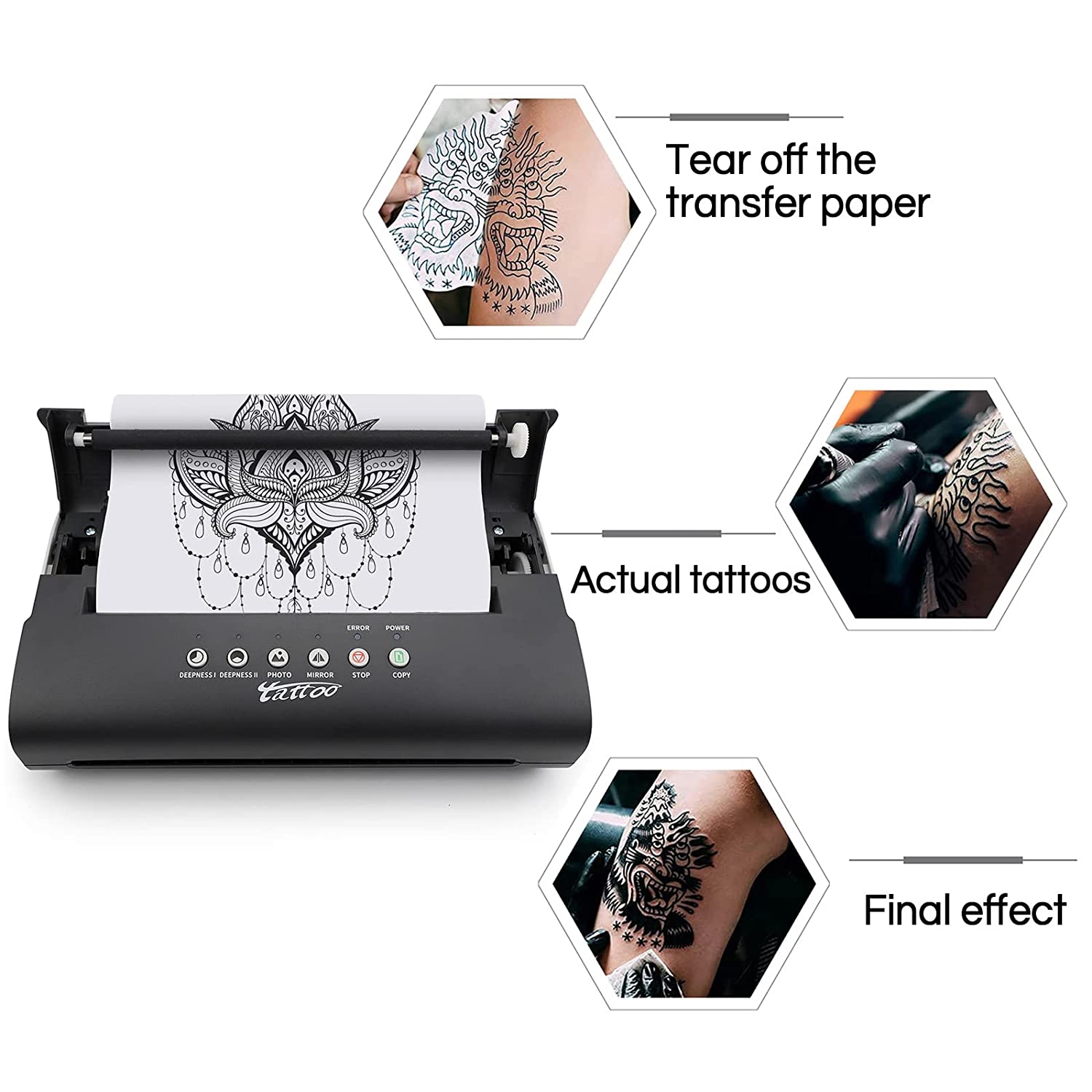 LifeBasis Tattoo Transfer Stencil Machine Thermal Copier Kit Tattoo Printer  with 20pcs Tattoo Stencil Transfer Paper for Men Women, Upgraded Version