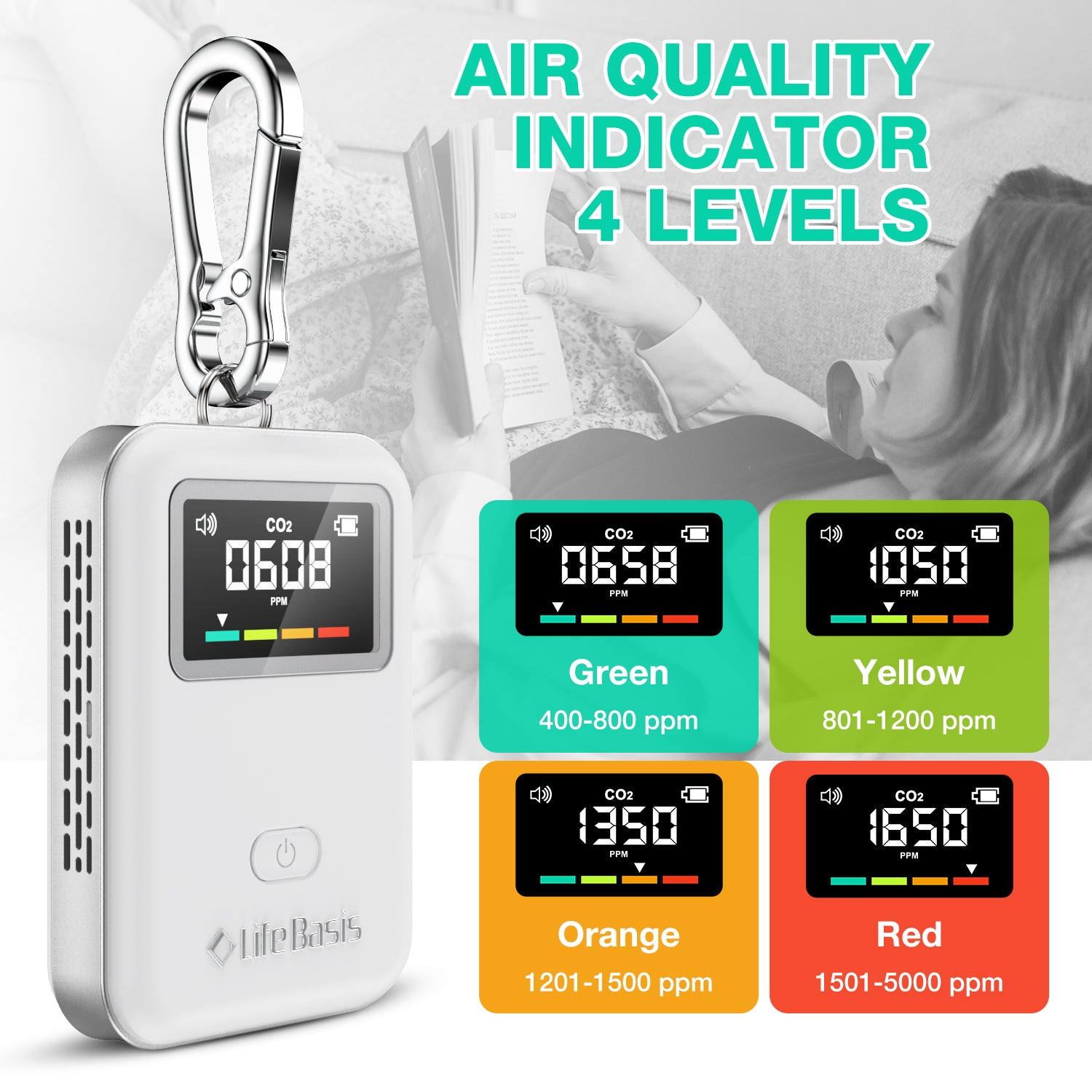  Motteru Mini CO2 Detector with Alarm - Air Quality